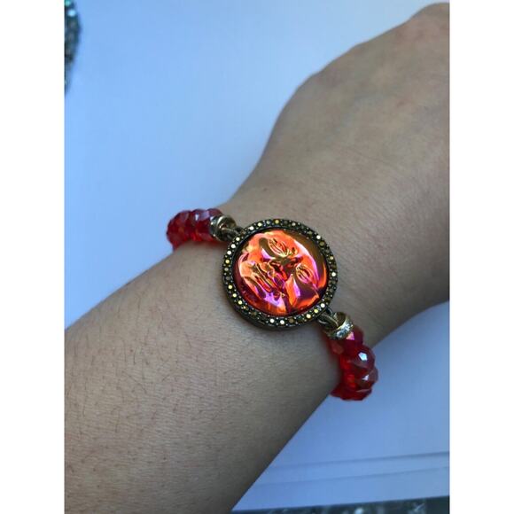 KIRKS FOLLY SeaView Water Moon Stretch Bracelet BRONZE TONE /RED - Picture 4 of 10